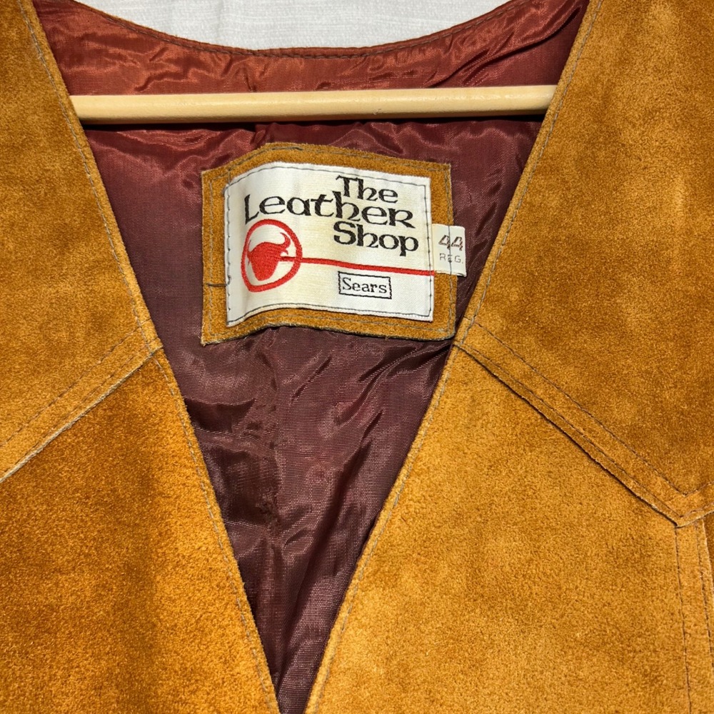 Vintage Sears The Leather Shop Suede Leather Western Vest Brown Mens 44 Reg - Picture 3 of 6